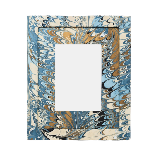 Hand-Marbled Large Blue Feathered Frame