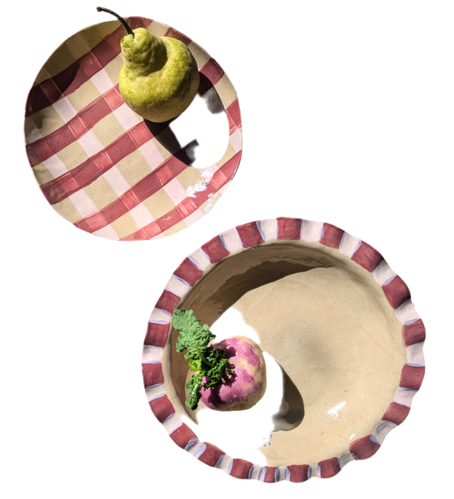 Rosie Gore, Baby Pink & Burgundy Frill Serving Bowl