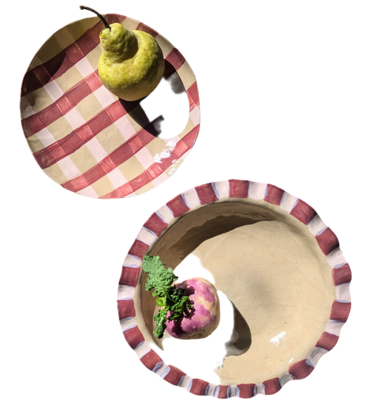 Rosie Gore, Baby Pink & Burgundy Frill Serving Bowl