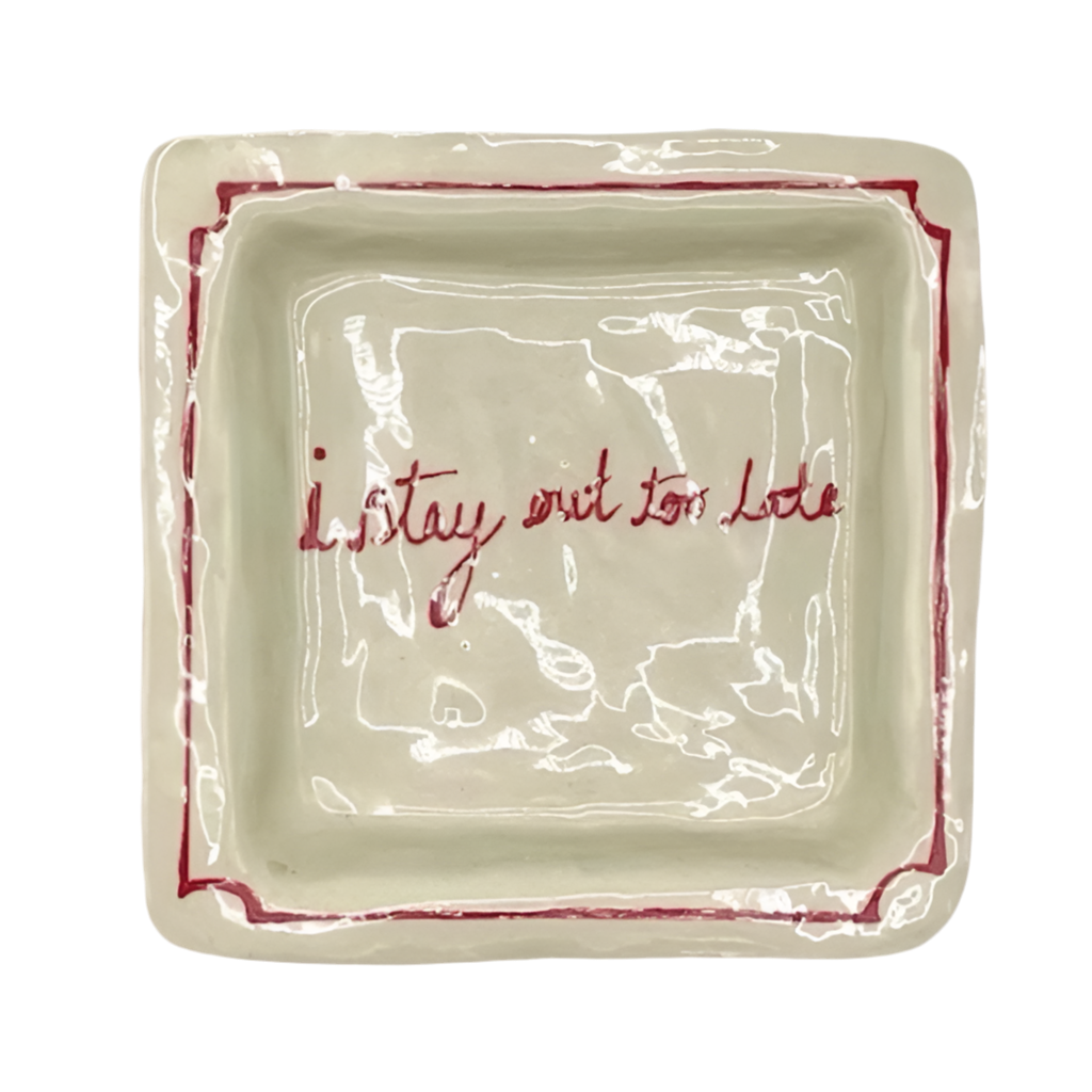 L&Clay I Stay Out Too Late Trinket Tray Vintage Red