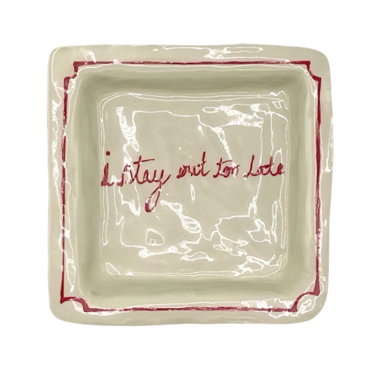 L&Clay I Stay Out Too Late Trinket Tray Vintage Red