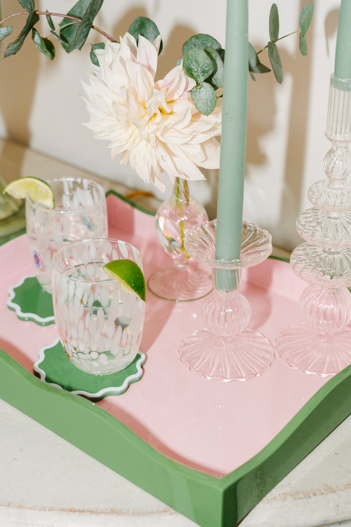 The Allegra Wiggle Tray in Pink and Green