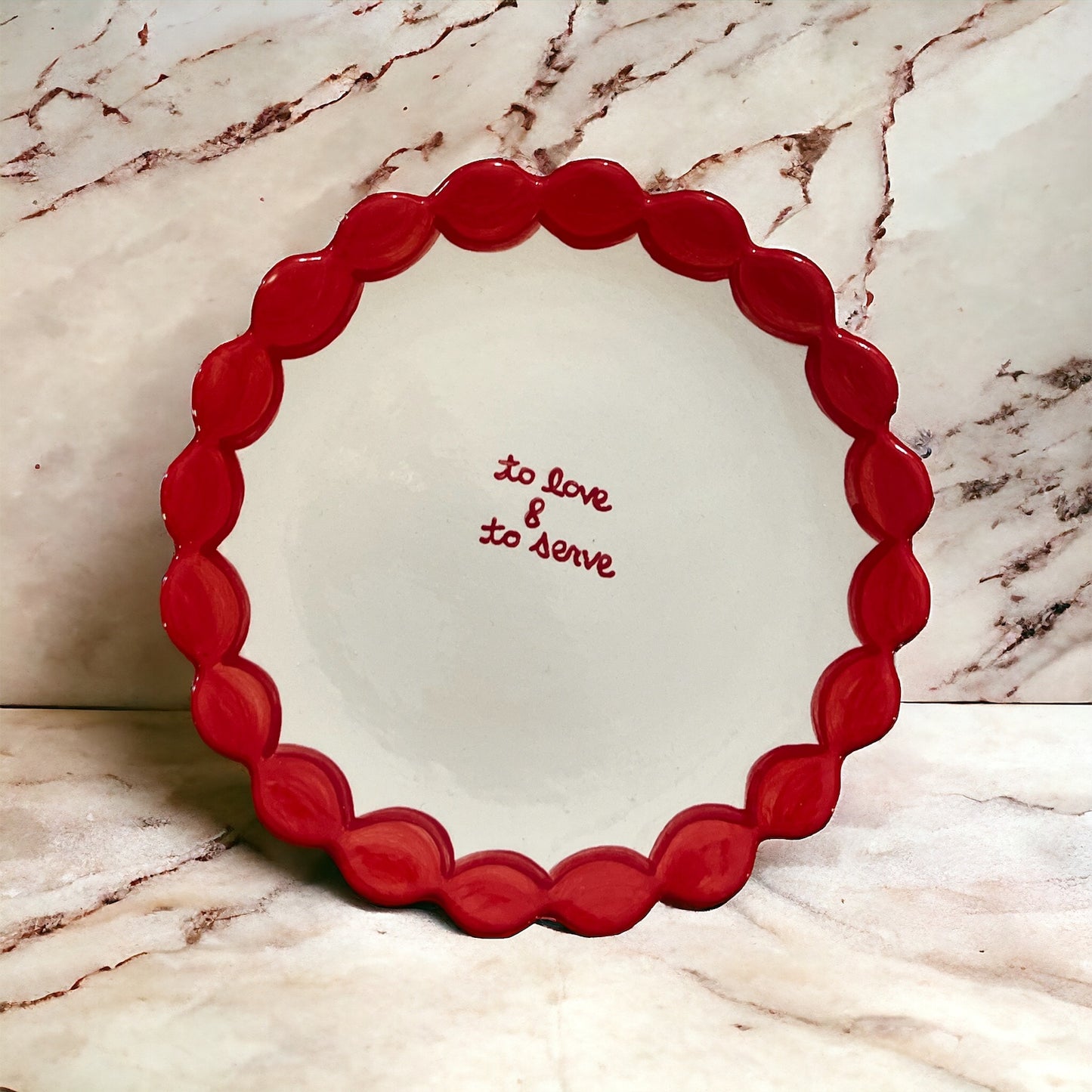 To Love & To Serve Dessert Plate in Red