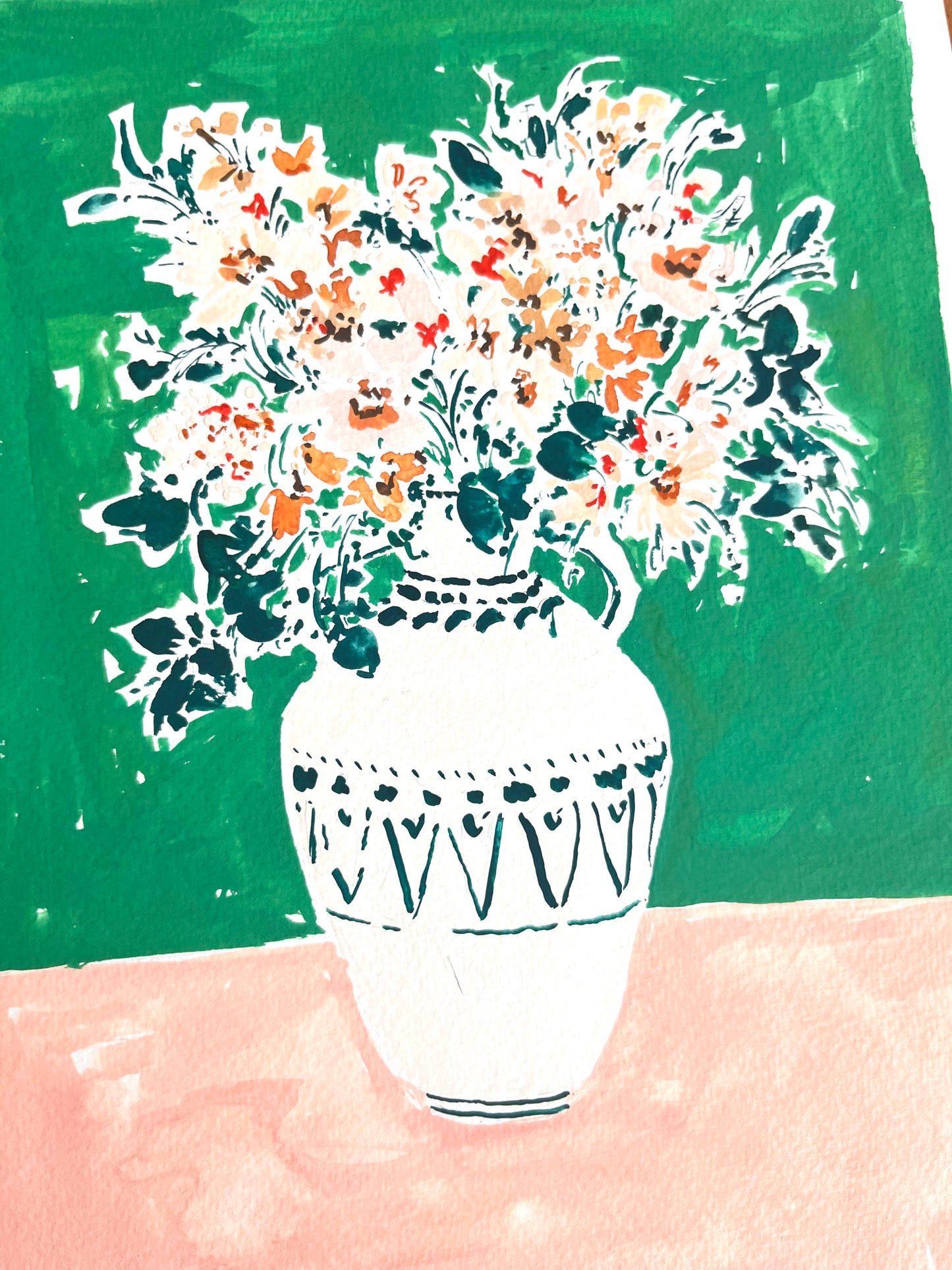 Rose Jocham, 'Emerald, Peach and Maple Floral Vase'