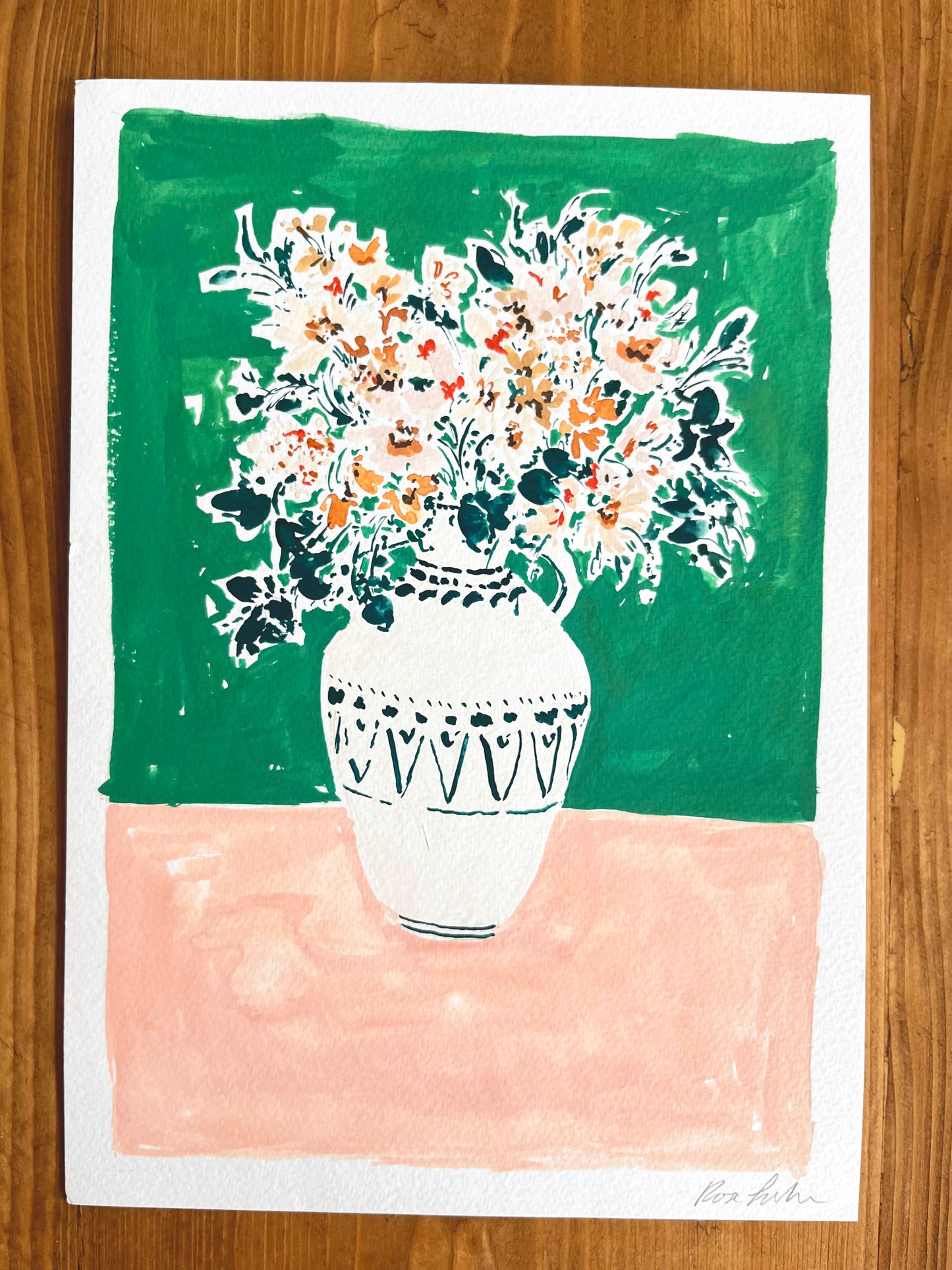 Rose Jocham, 'Emerald, Peach and Maple Floral Vase'