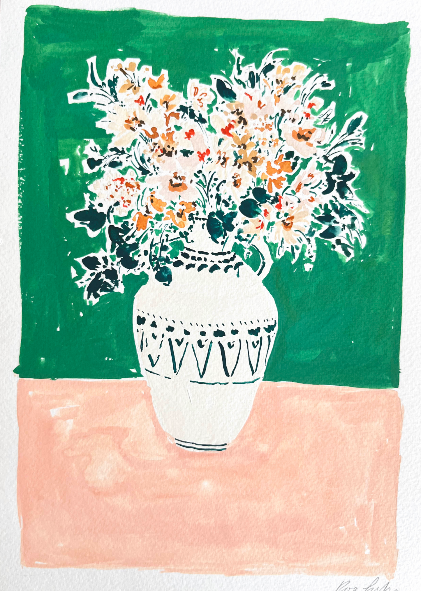 Rose Jocham, 'Emerald, Peach and Maple Floral Vase'