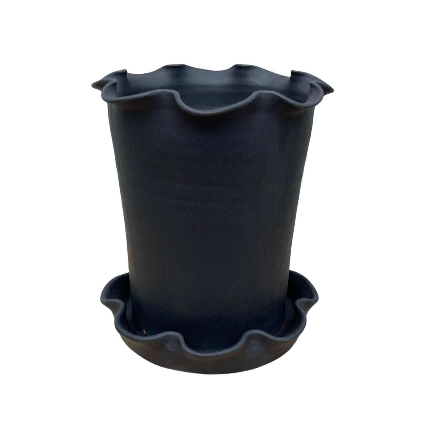 Paige Mitchell, Frilly Plant Pot and Saucer, Matte Black