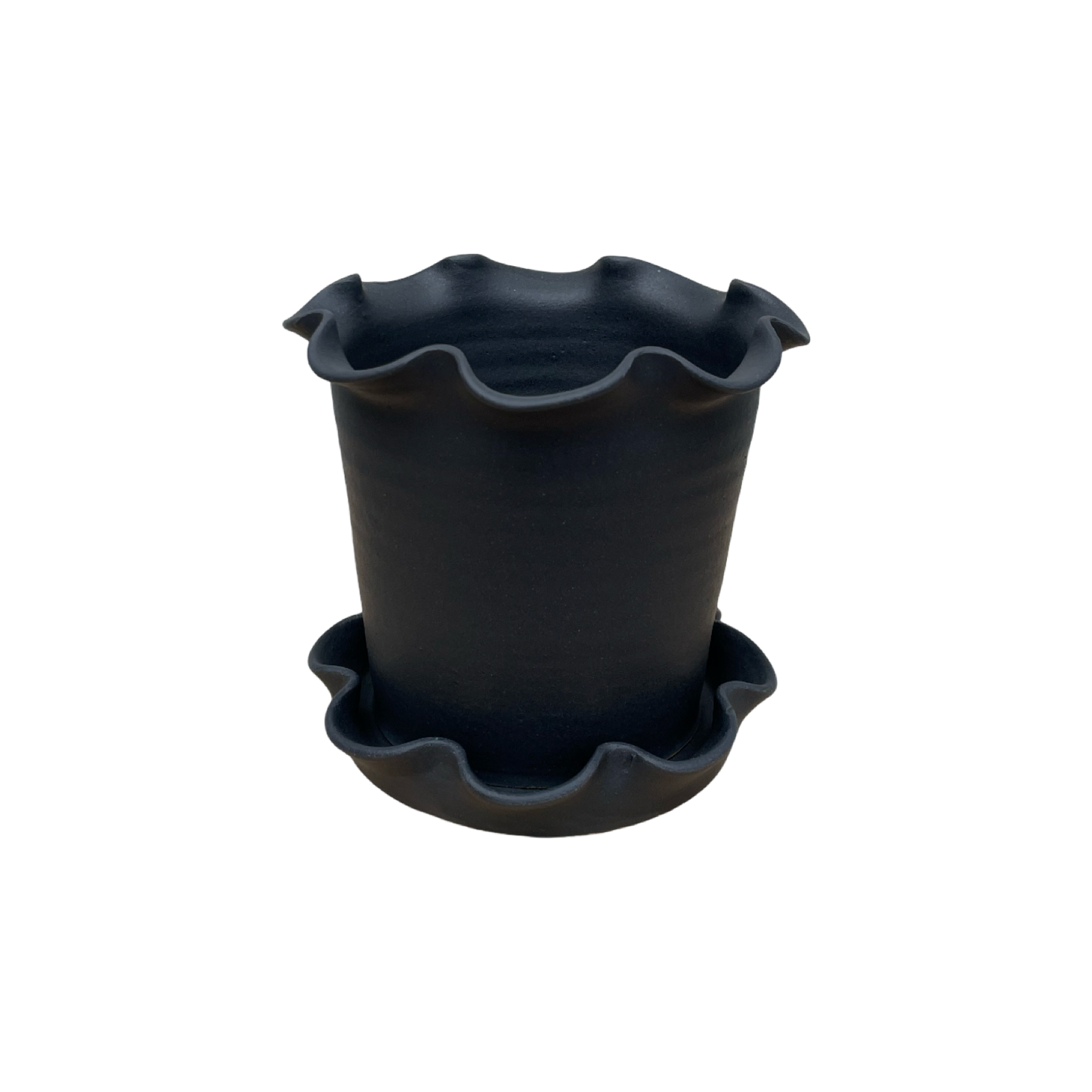 Paige Mitchell, Frilly Plant Pot and Saucer, Matte Black