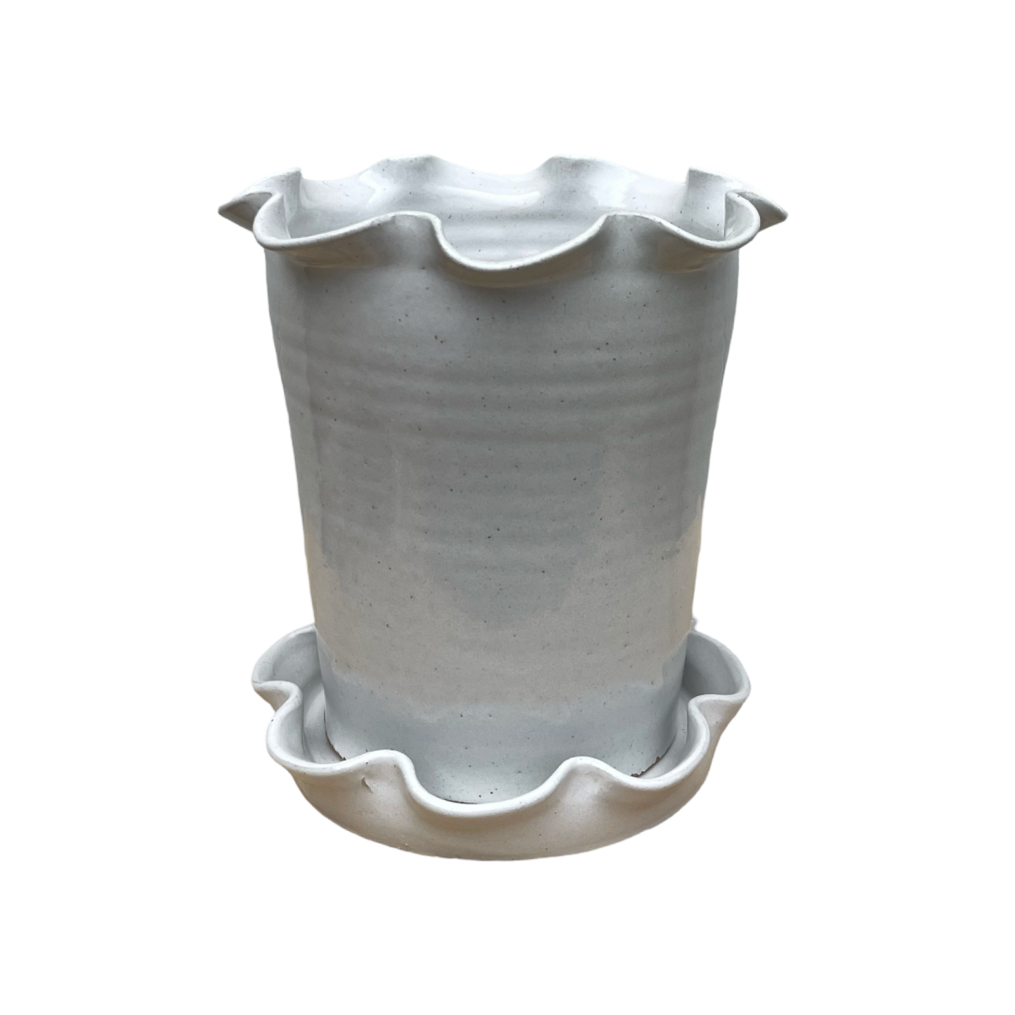 Paige Mitchell, Frilly Plant Pot and Saucer, White