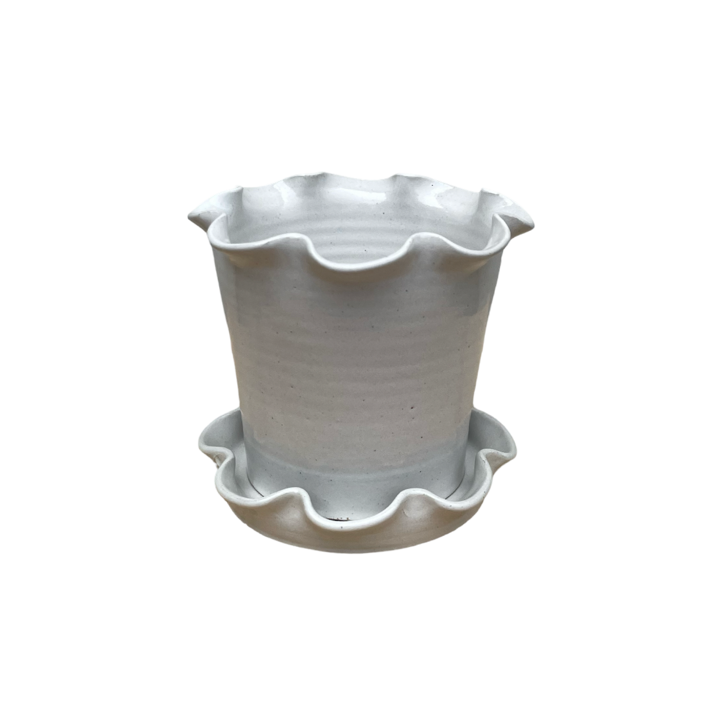 Paige Mitchell, Frilly Plant Pot and Saucer, White