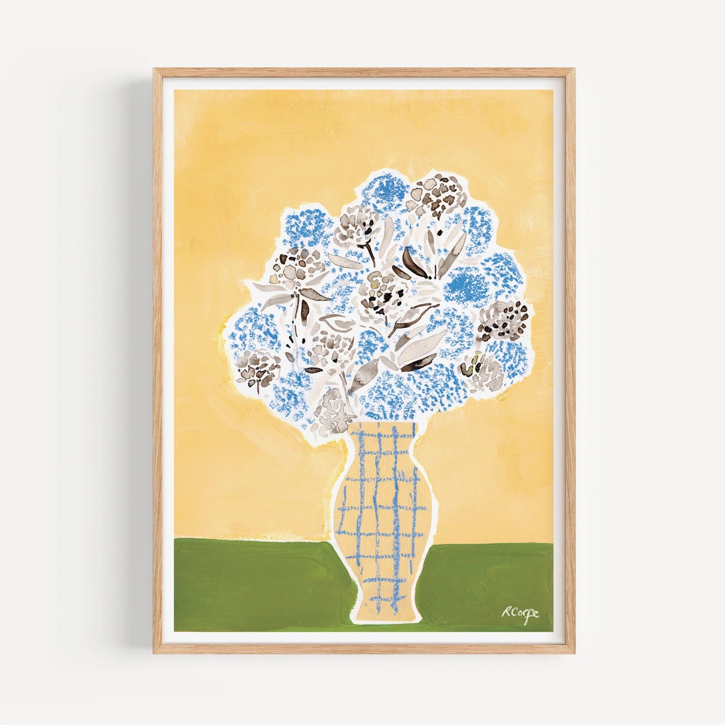 Rosanna Corfe, Hydrangea Vase' Yellow Art Print