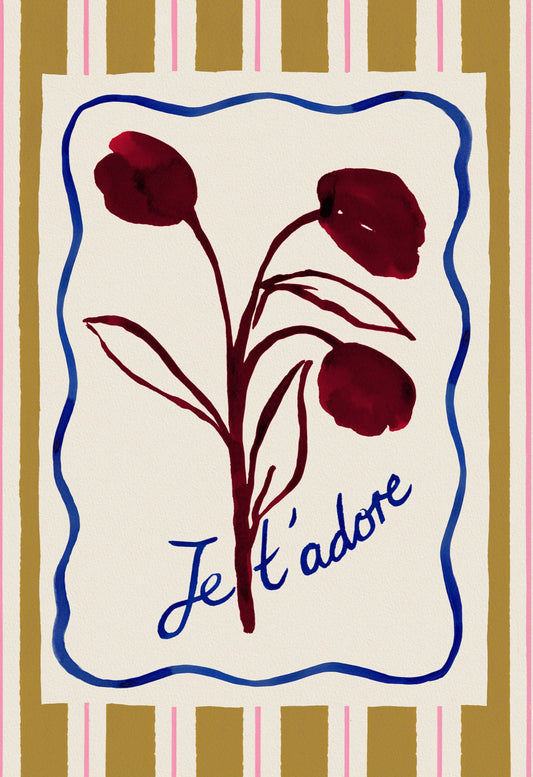 The Good Life Home, I Adore you (Je t'adore) - French Floral Love Art Print