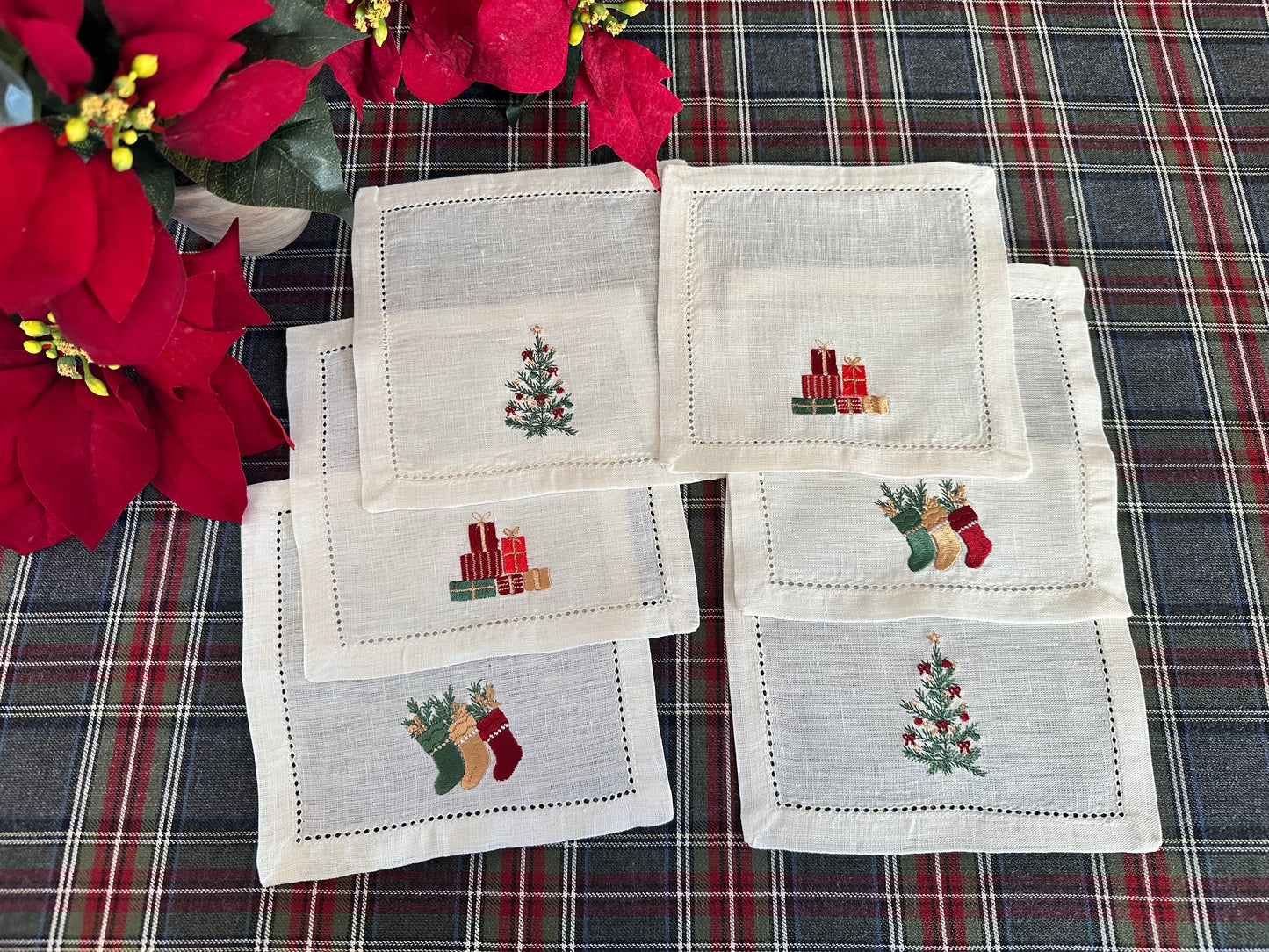 Petit Menage, Christmas Table Cocktail Napkins, Set of Six