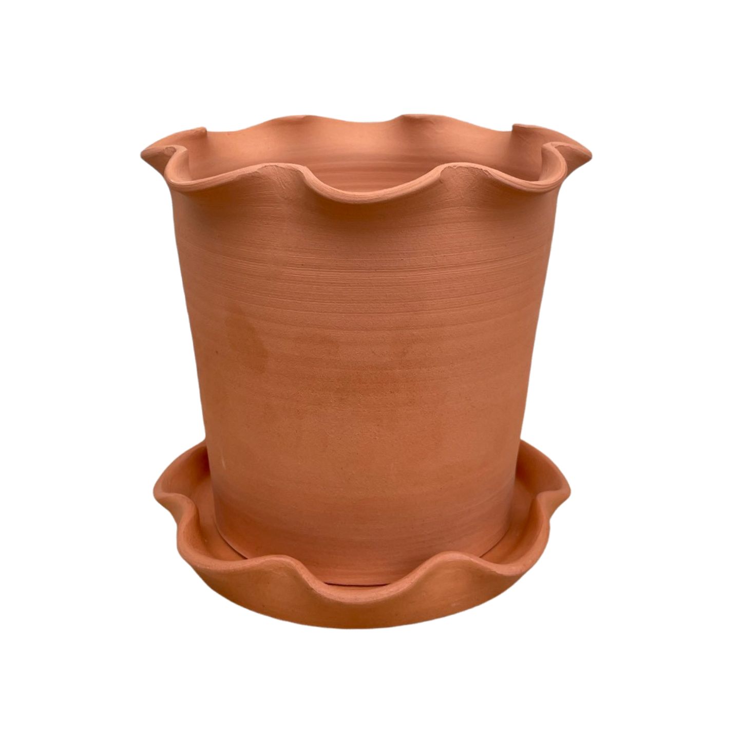 Paige Mitchell, Frilly Plant Pot and Saucer, Terracotta