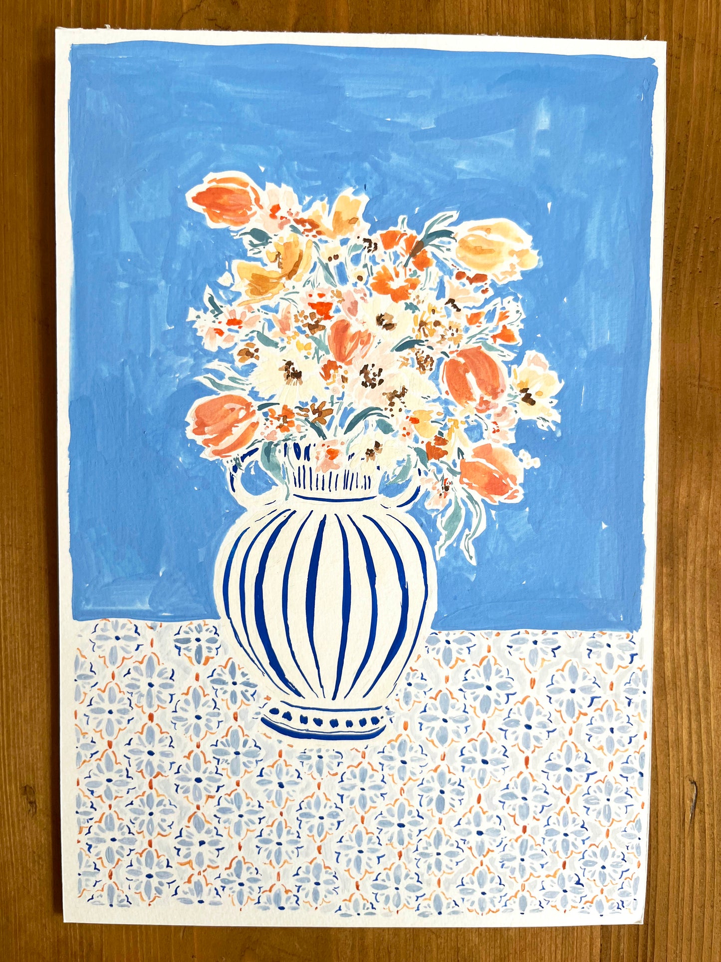 Rose Jocham, 'Powder Blue, Apricot & Cream Floral Vase'