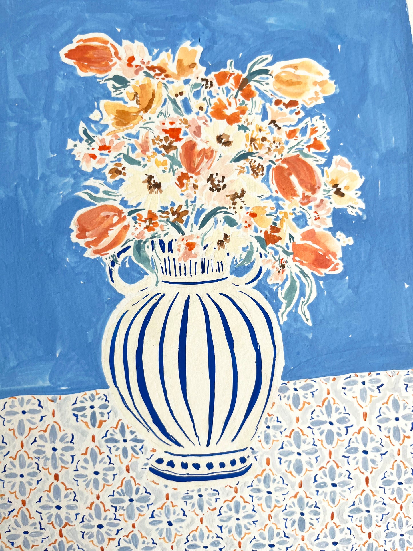 Rose Jocham, 'Powder Blue, Apricot & Cream Floral Vase'