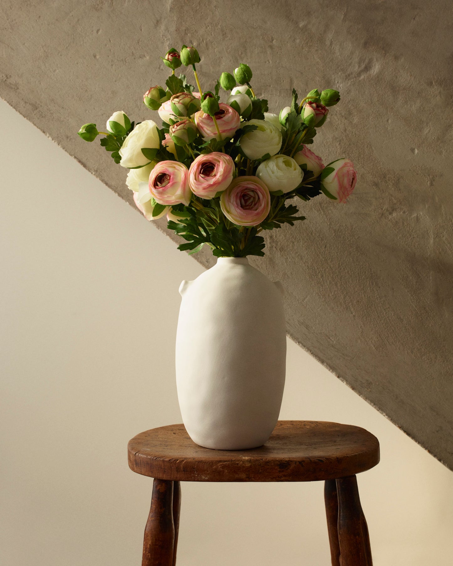 Ett Hem London, Ranunculus Faux Flower Arrangement - Cream, Blush & Light Green