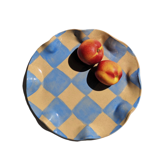 Rosie Gore, Baby Blue Check Wavy Serving Platter