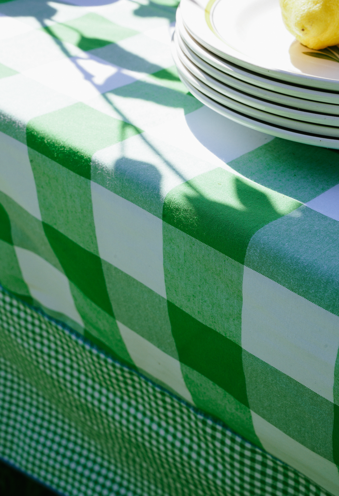 Green and White Tablecloth