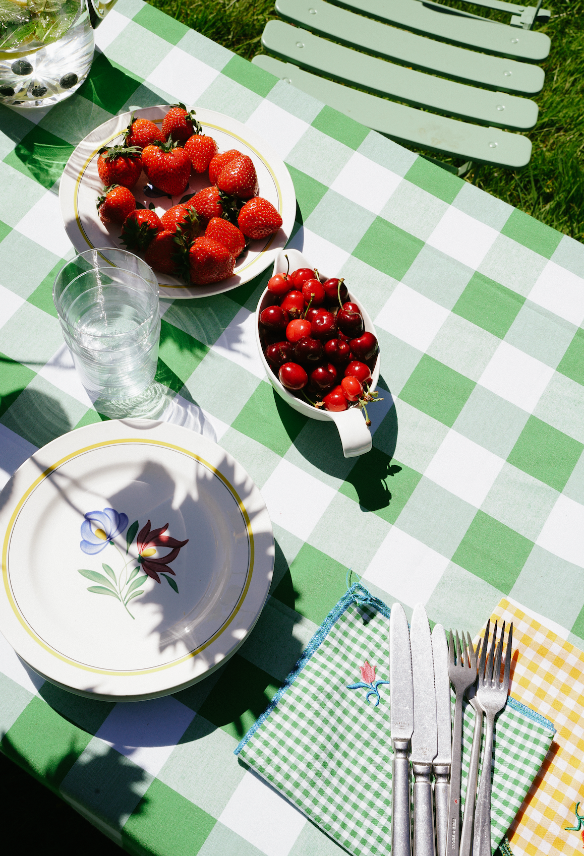 Green and White Tablecloth