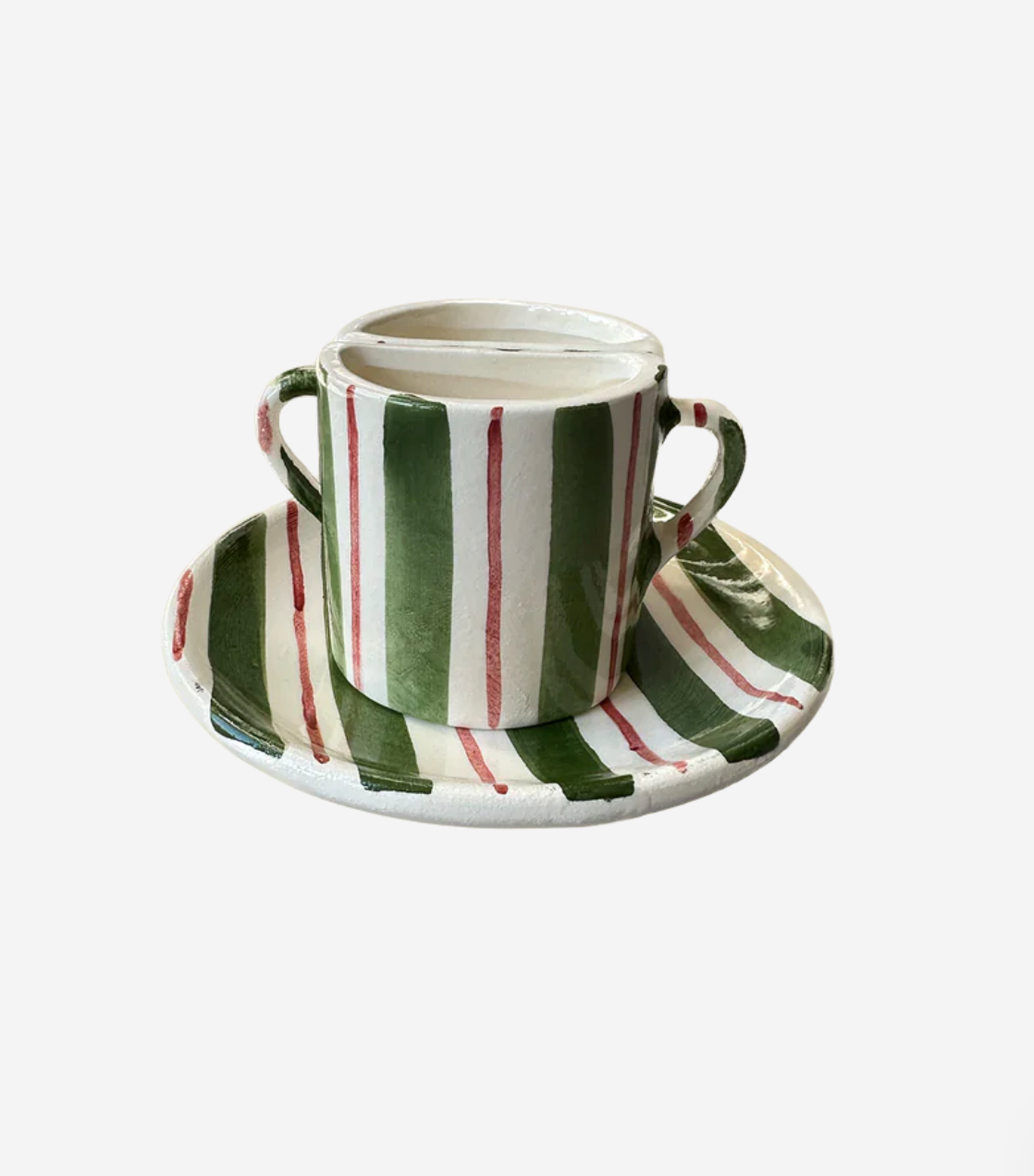 Musae Studio, Tête a Tête cup set - Green and burgundy stripes