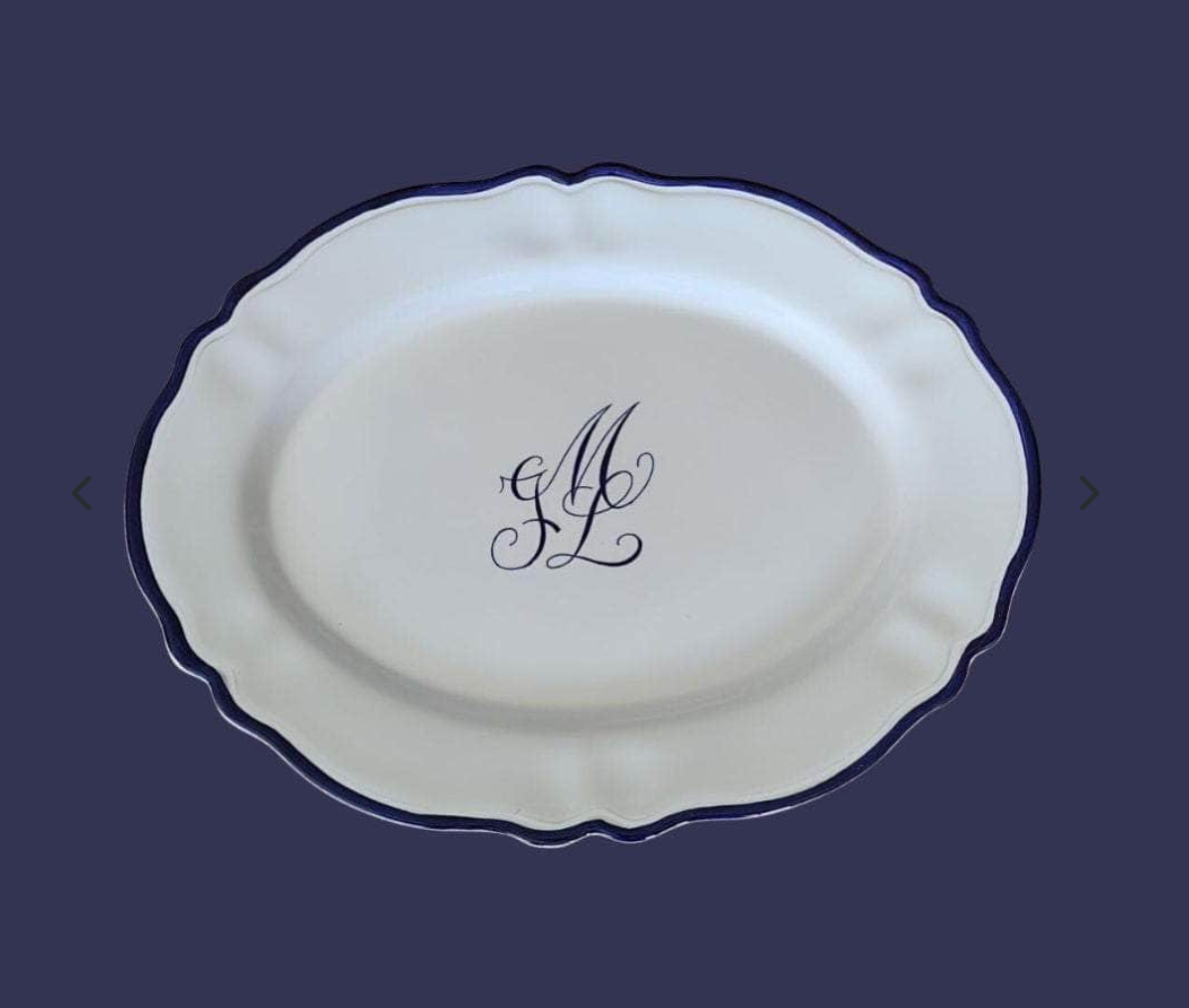 Sveva's Home Ceramic Personalized Single Wedding Engraved Oval Serving Platter in Blue