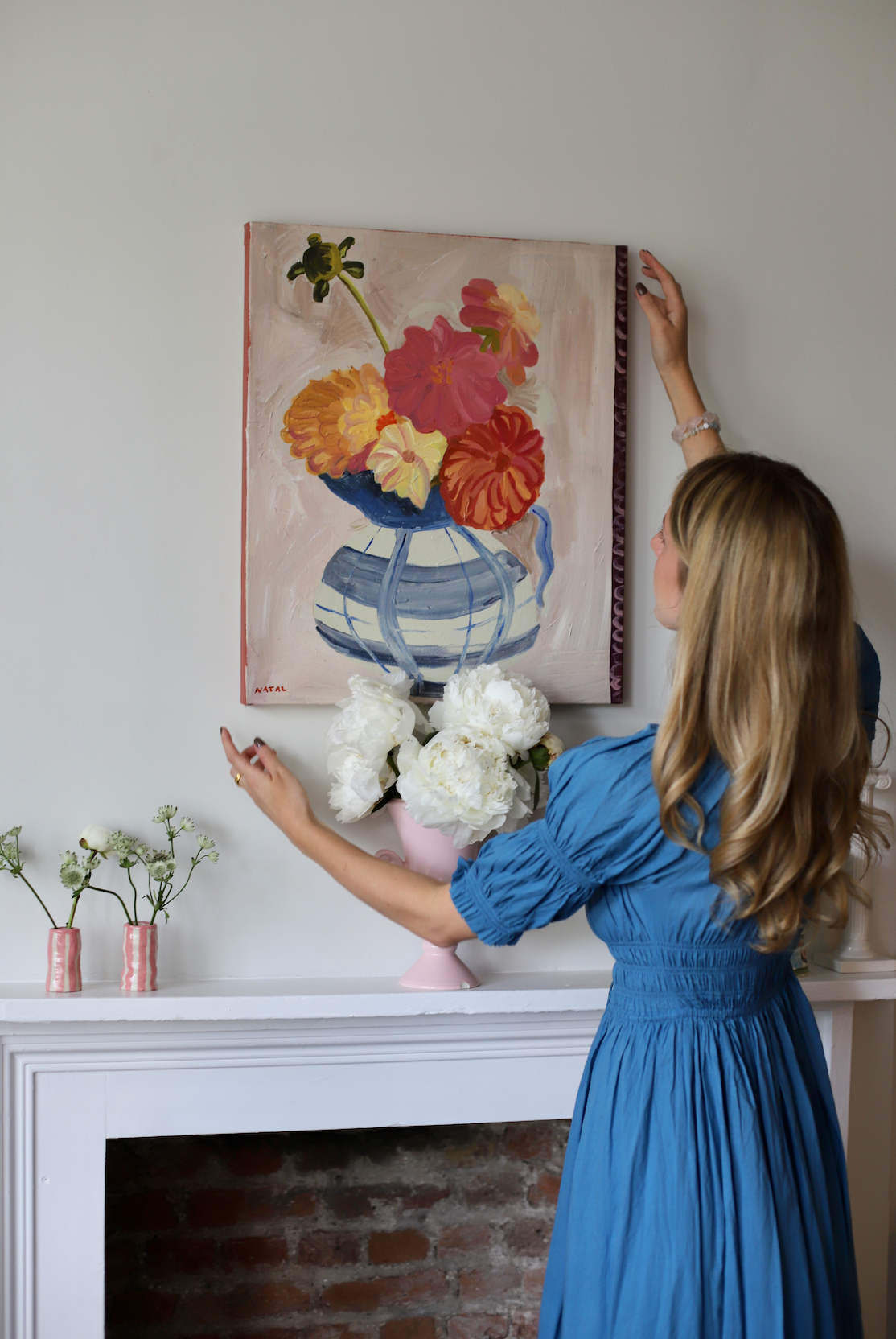 Hodge Pots, 'Coral Candy Stripe Candle Holder'