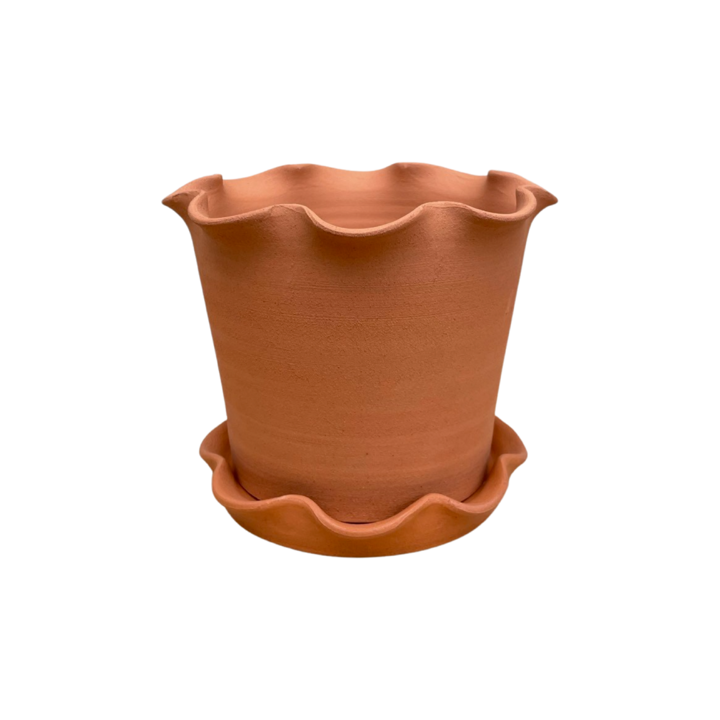 Paige Mitchell, Frilly Plant Pot and Saucer, Terracotta