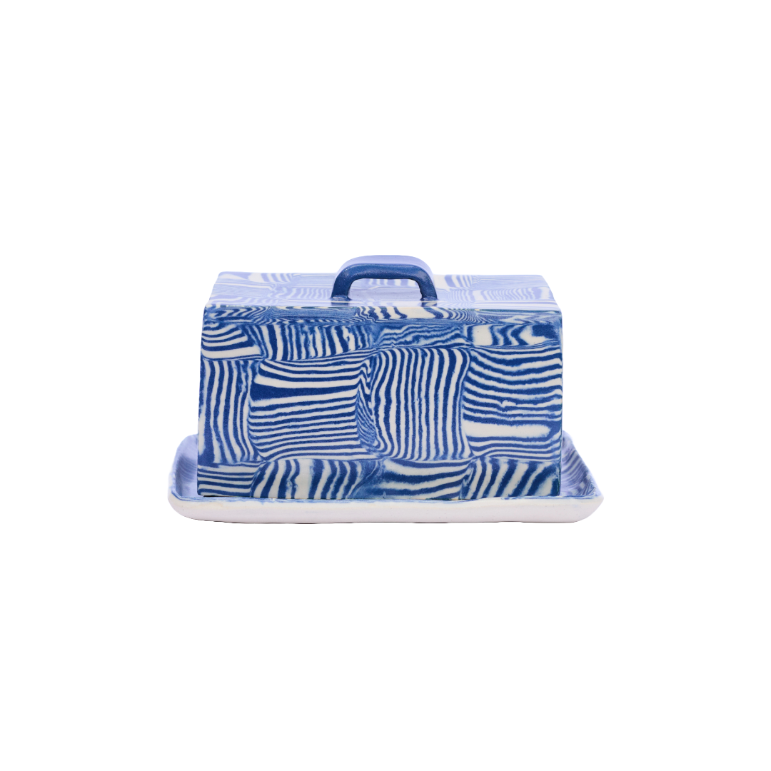 Plop Pottery, Cobalt Striped Butter Dish