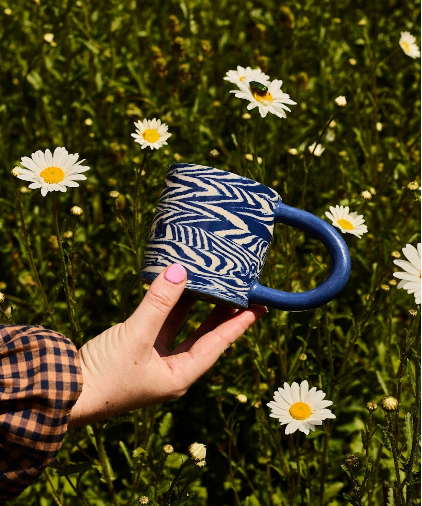 Plop Pottery, Cobalt Herringbone Blue Mug