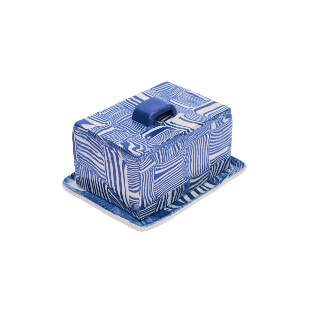 Plop Pottery, Cobalt Striped Butter Dish