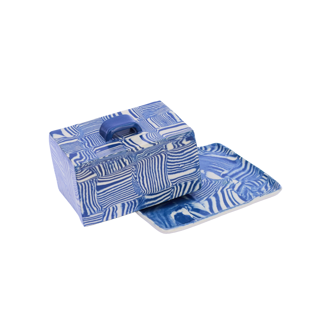 Plop Pottery, Cobalt Striped Butter Dish