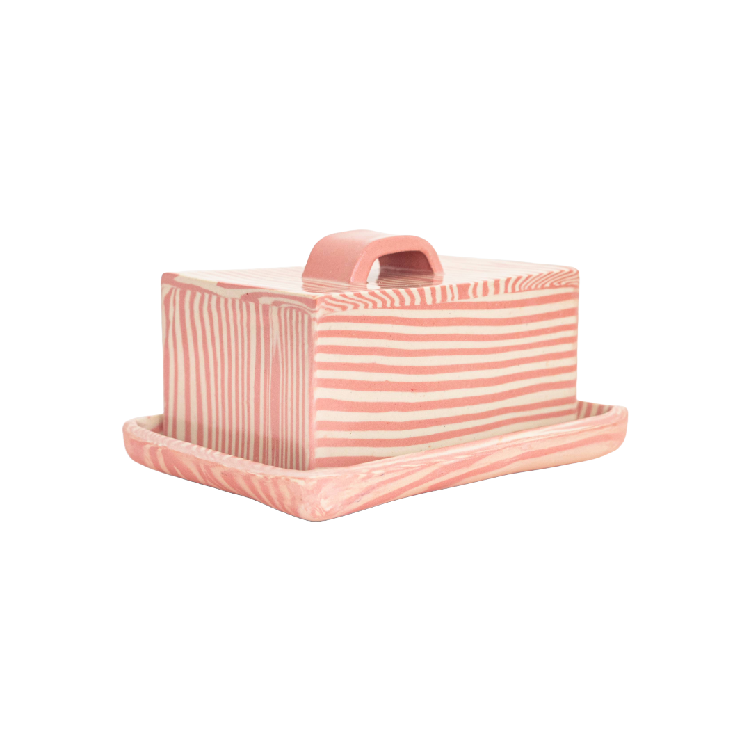 Plop Pottery, Pink Striped Butter Dish