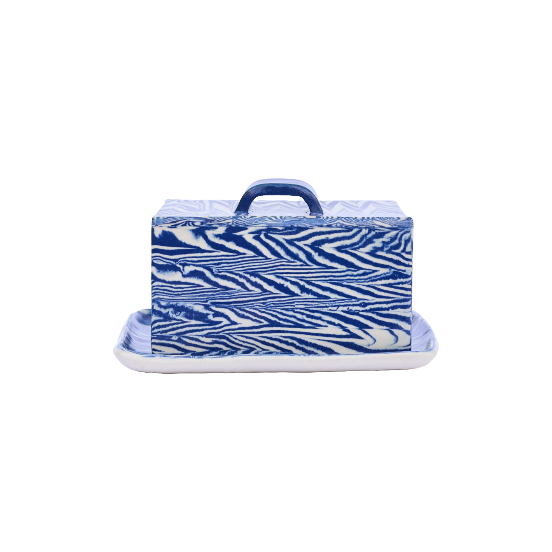 Plop Pottery, Cobalt Striped Butter Dish