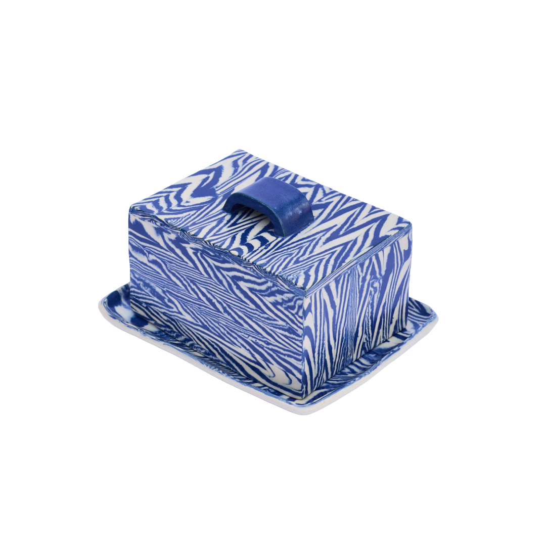 Plop Pottery, Cobalt Striped Butter Dish