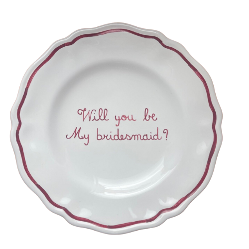 Sveva's Home Ceramic "Will You Be My Bridesmaid" Scalloped Plate Set in Red