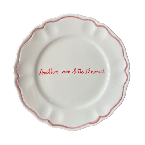 Sveva's Home Ceramic "Another One Bites The Crust" Scalloped Plate Set in Red