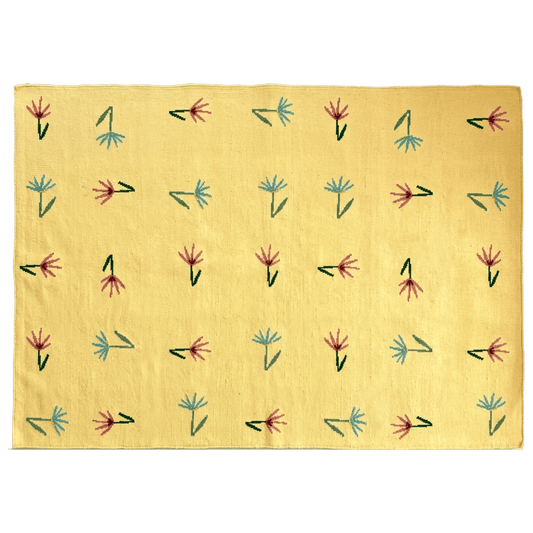 Sparrow and Grass, 'Wild Flowers Rug in Yellow'