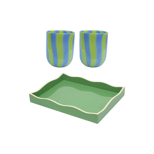 The Allegra Tray & Maxi Tumblers Gift Set in Green and Blue