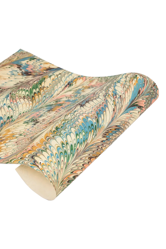 Hand Marbled Flatiron Feathers Wrapping Paper