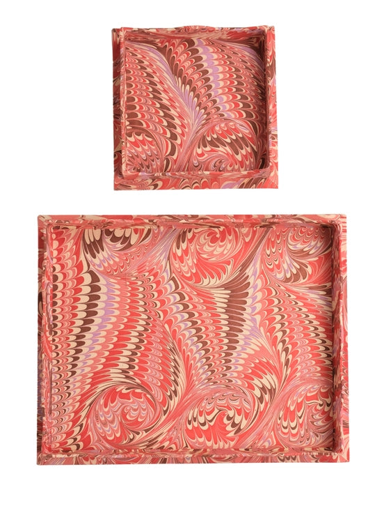 Scalloped Hand-Marbled Tray in Pink