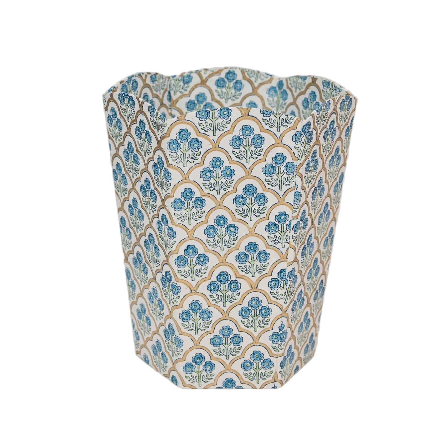 Block Printed Waste Paper Basket in Blue