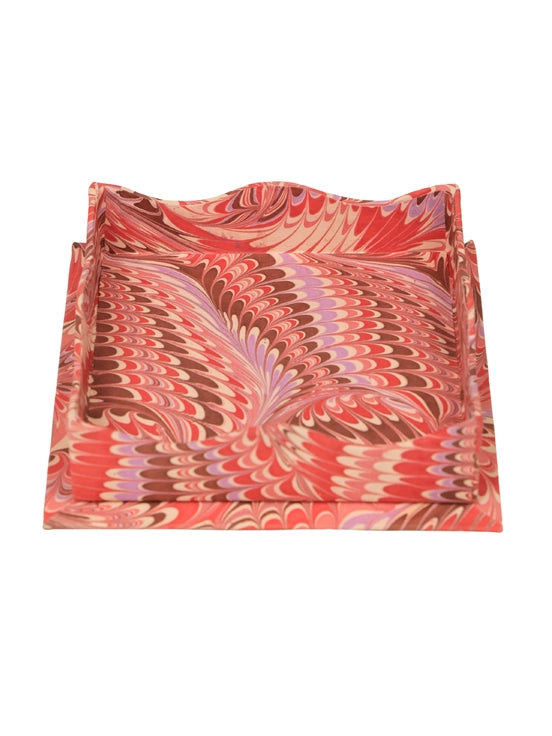 Scalloped Hand-Marbled Tray in Pink