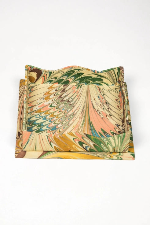 PRE-ORDER Scalloped Hand-Marbled Tray Flatiron Feathers