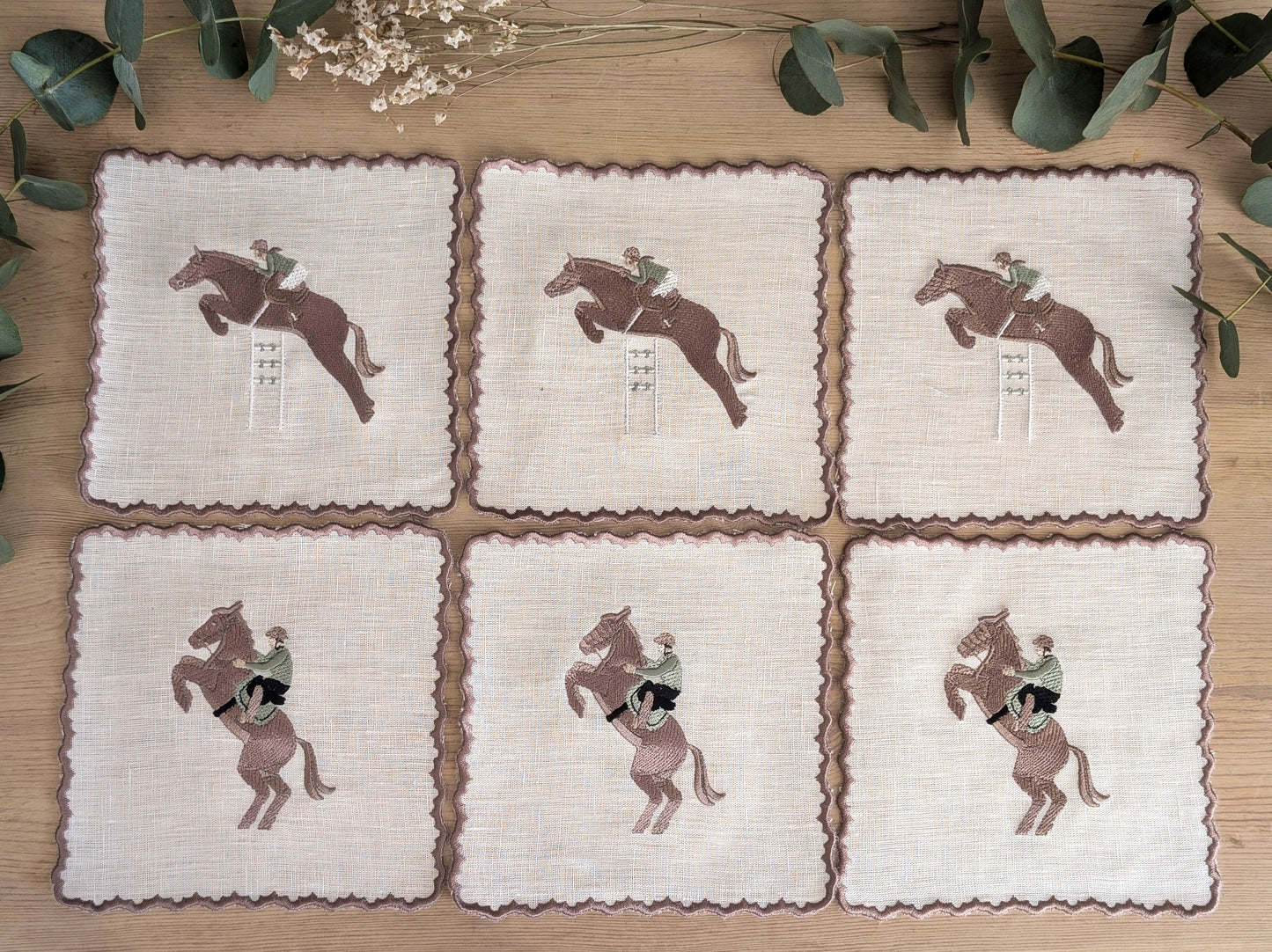 Petit Menage, Linen Horse Cocktail Napkins, Set of Six