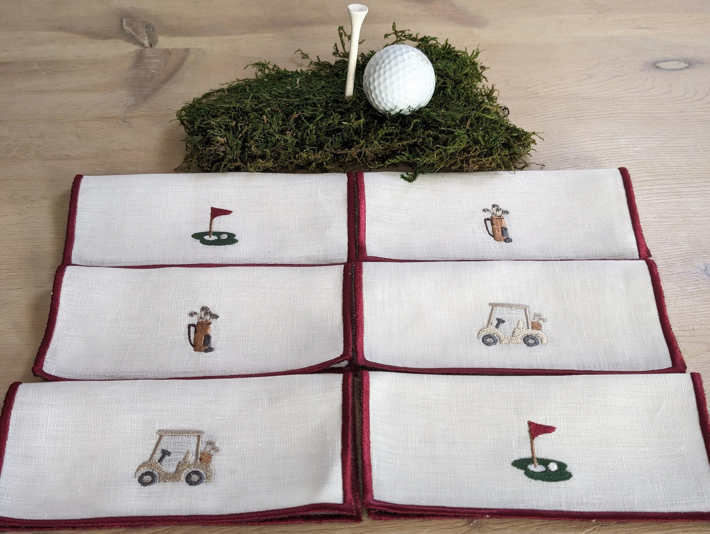 Petit Menage, Linen Golf Cocktail Napkins, Set of Six