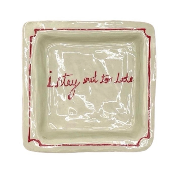 L&Clay I Stay Out Too Late Trinket Tray Vintage Red