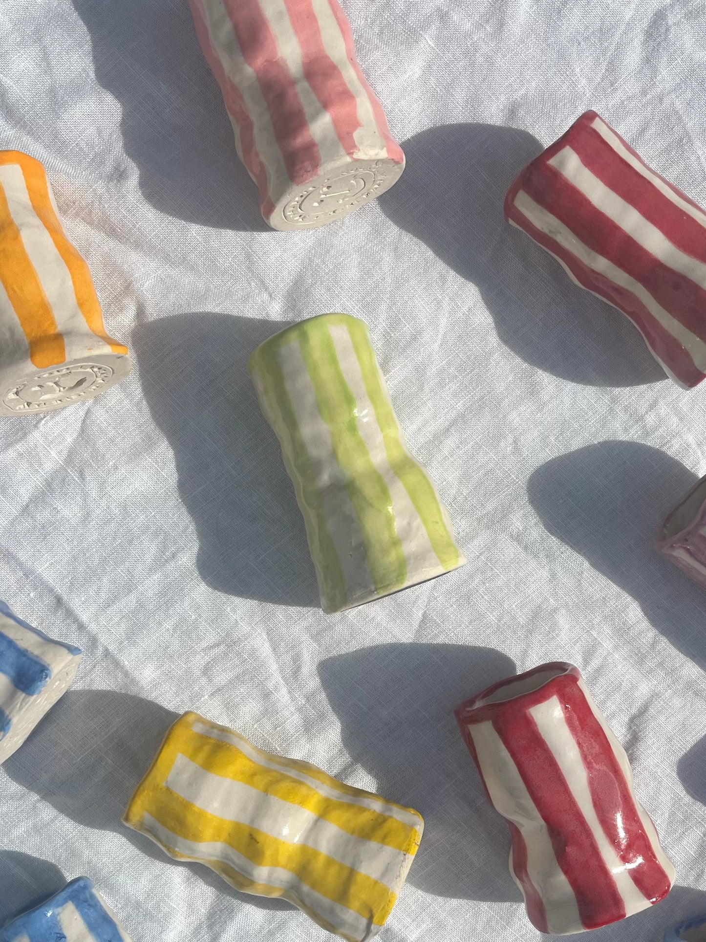 Hodge Pots, 'Lime Green Candy Stripe Candle Holder'