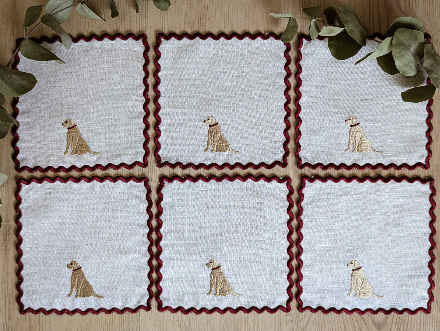 Petit Menage, Linen Labrador Cocktail Napkins, Set of Six